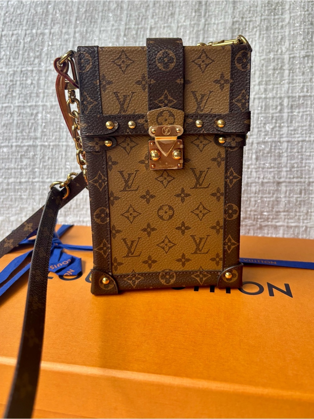 Louis Vuitton Reverse Monogram Vertical Trunk Crossbody Bag, like new.